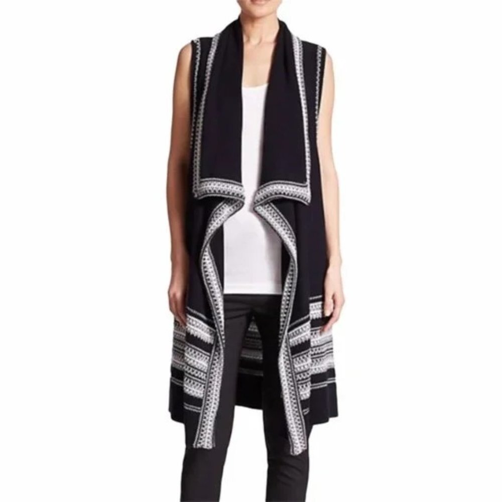 Vince Black White Duster Cardigan Sweater Vest